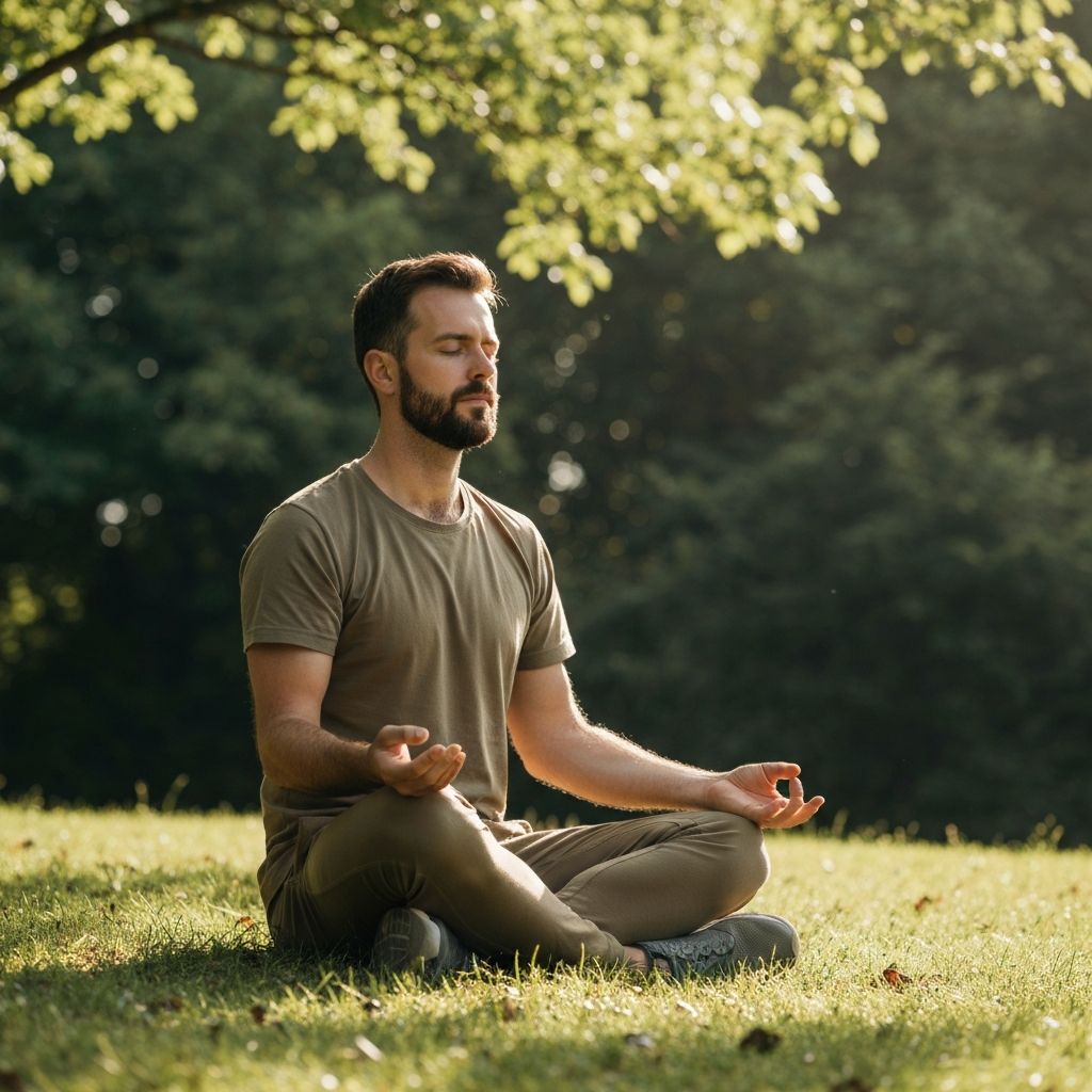 Man practicing breathing exercises outdoors